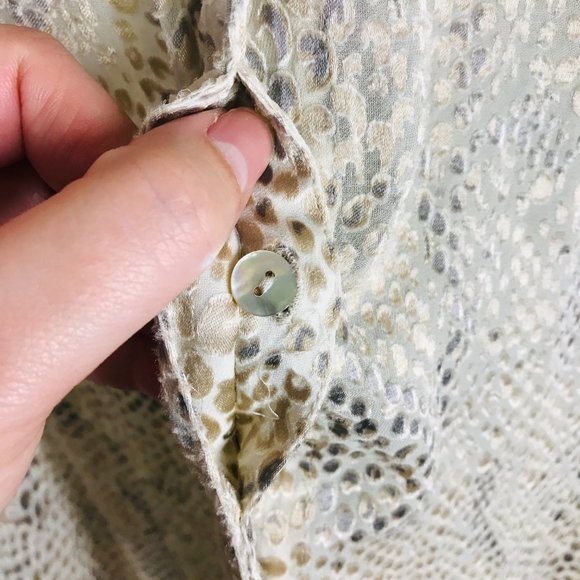 Soft Surroundings Cream and Gray Animal Print Sheer Swing Button Down Tunic - Picture 5 of 8